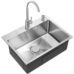 "Modern Stainless Steel Single Bowl Kitchen Sink with Faucet & Soap Dispenser - All-in-One Complete Set
