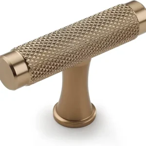 Knurled Gold T-Bar Cabinet Pull knob - Modern Textured Drawer Handle for Kitchen & Furniture