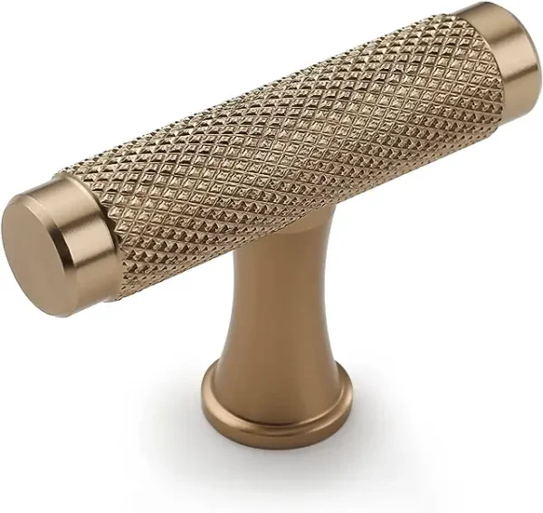Knurled Gold T-Bar Cabinet Pull knob - Modern Textured Drawer Handle for Kitchen & Furniture