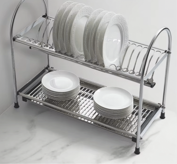 Over-The-Sink-Expandable-Kitchen-Standing-Holders-Storage-Organizer-Dish-Plate-Drying-Rack-Roll-up-Stainless-Steel-2-tier. - Image 2