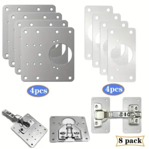 8-Pack Cabinet Hinge Repair Plate Kit – Stainless Steel Mounting Brackets for Kitchen Cupboard Door Hinges