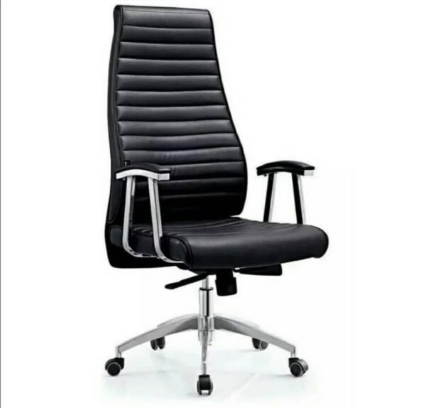 Ergonomic Black Leather Office Chair with  adjustable Armrests and swivel for Comfortable Workspace