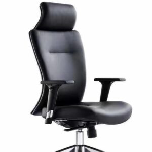 Ergonomic Black Leather Office Chair with adjustable  Armrests and swivel for Comfortable Workspace